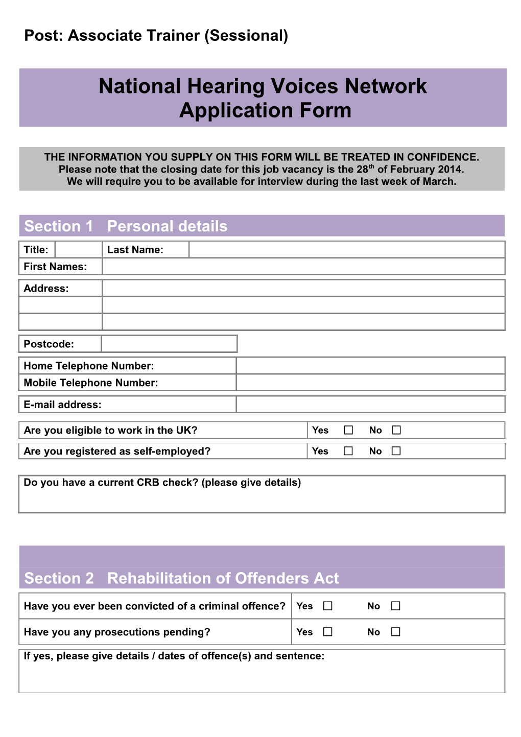 Job Application Form Template s1