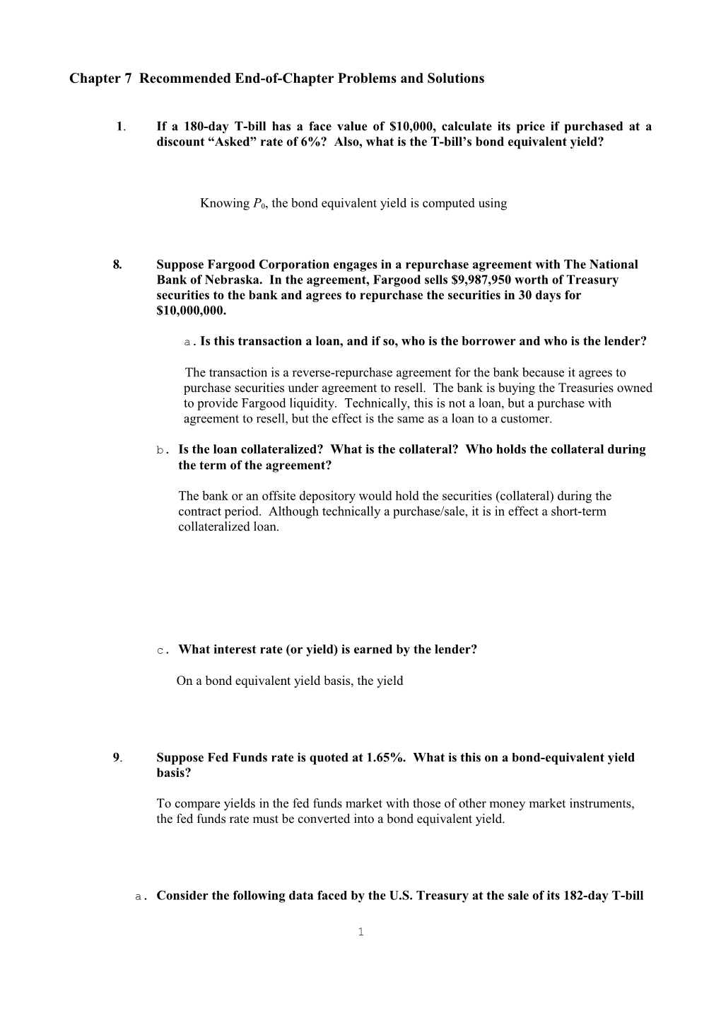 Chapter 7 Recommended End-Of-Chapter Problems and Solutions