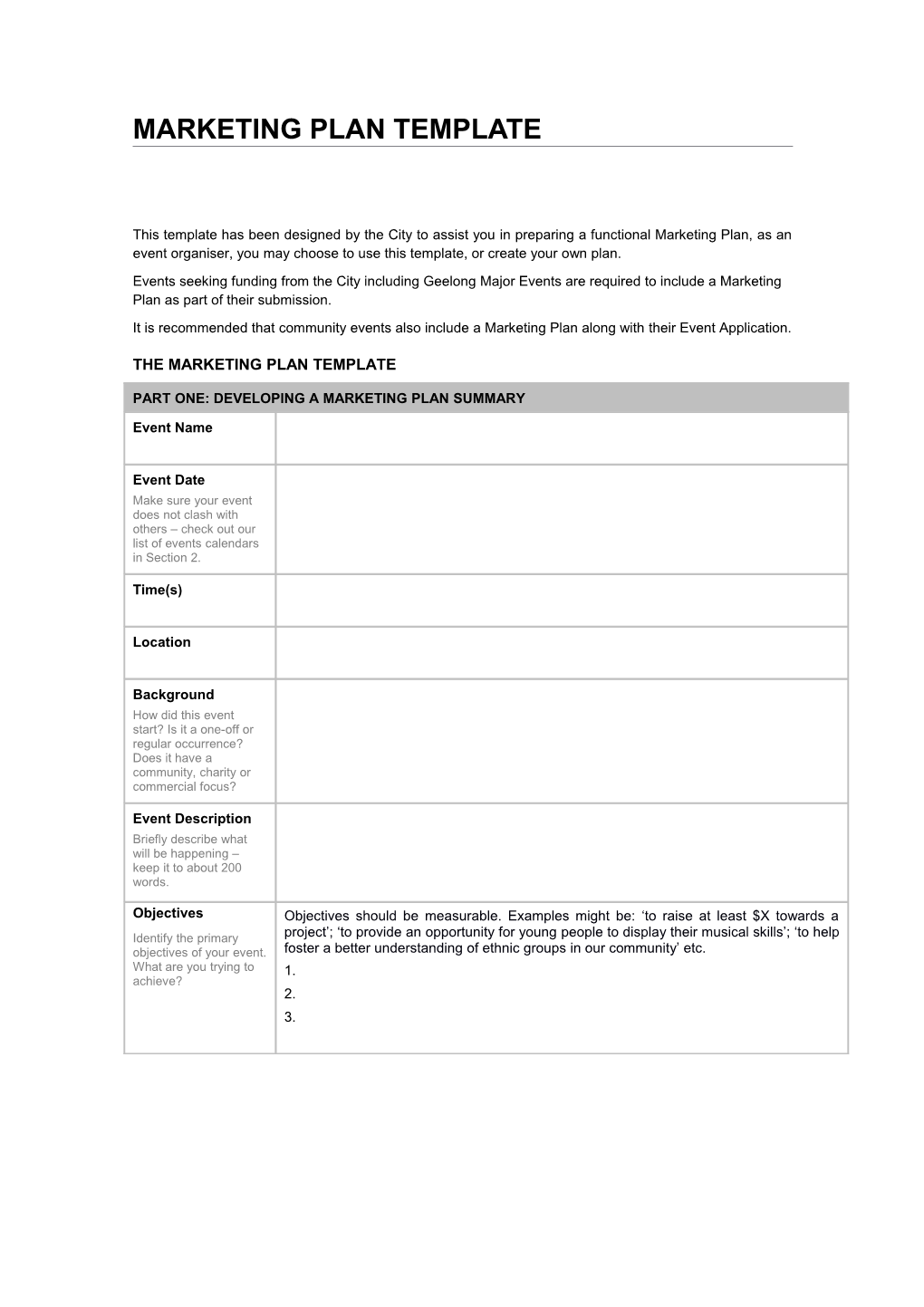 Marketing Plan Template