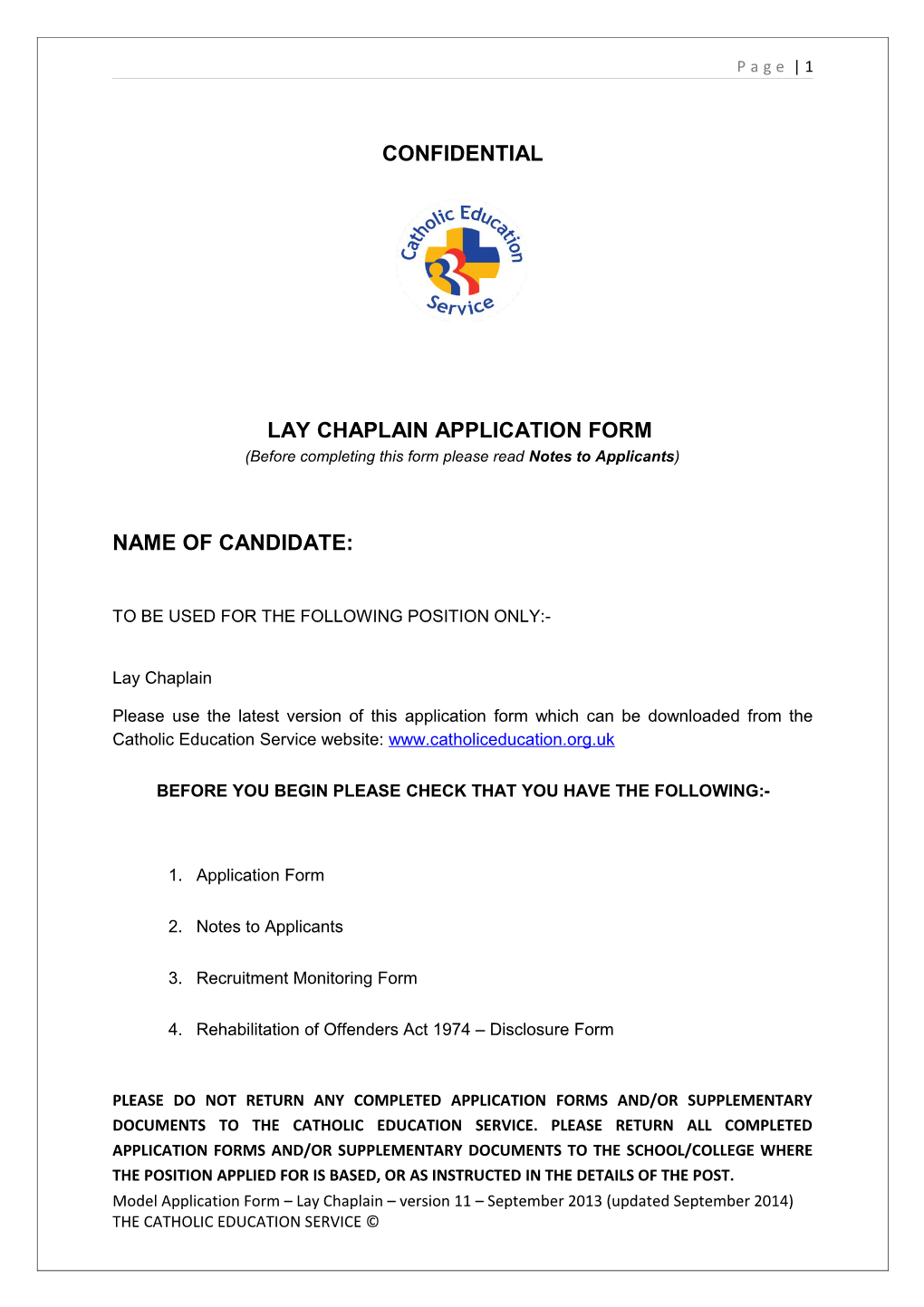 Lay Chaplainapplication Form