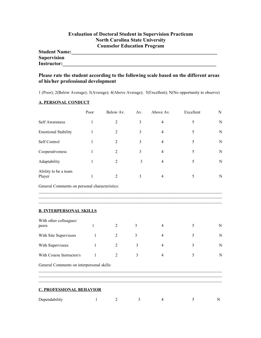 Evaluation of Doctoral Student in Supervision Practicum