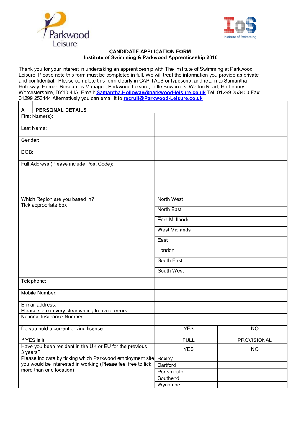 Candidate Application Form