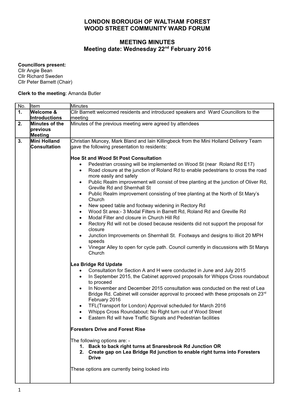 Wood Street CWF Minutes - 22 February 2016