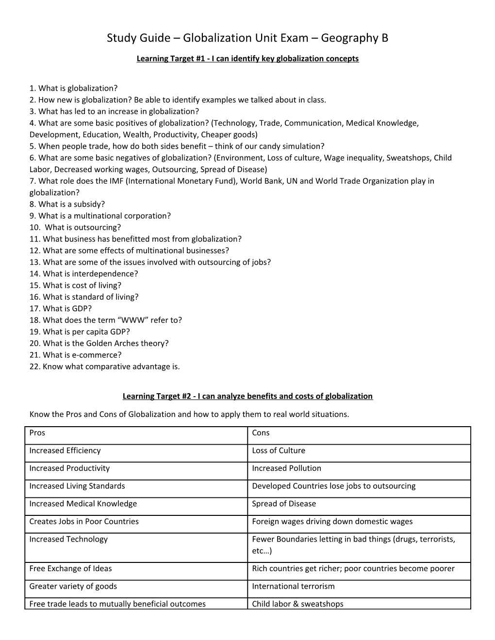 Learning Target #1 - I Can Identify Key Globalization Concepts