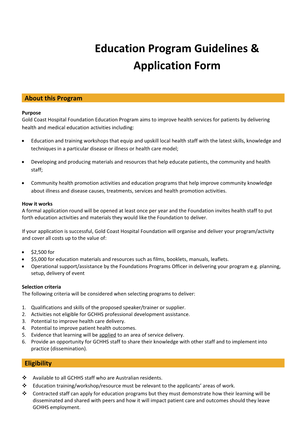 Education Program Guidelines & Application Form