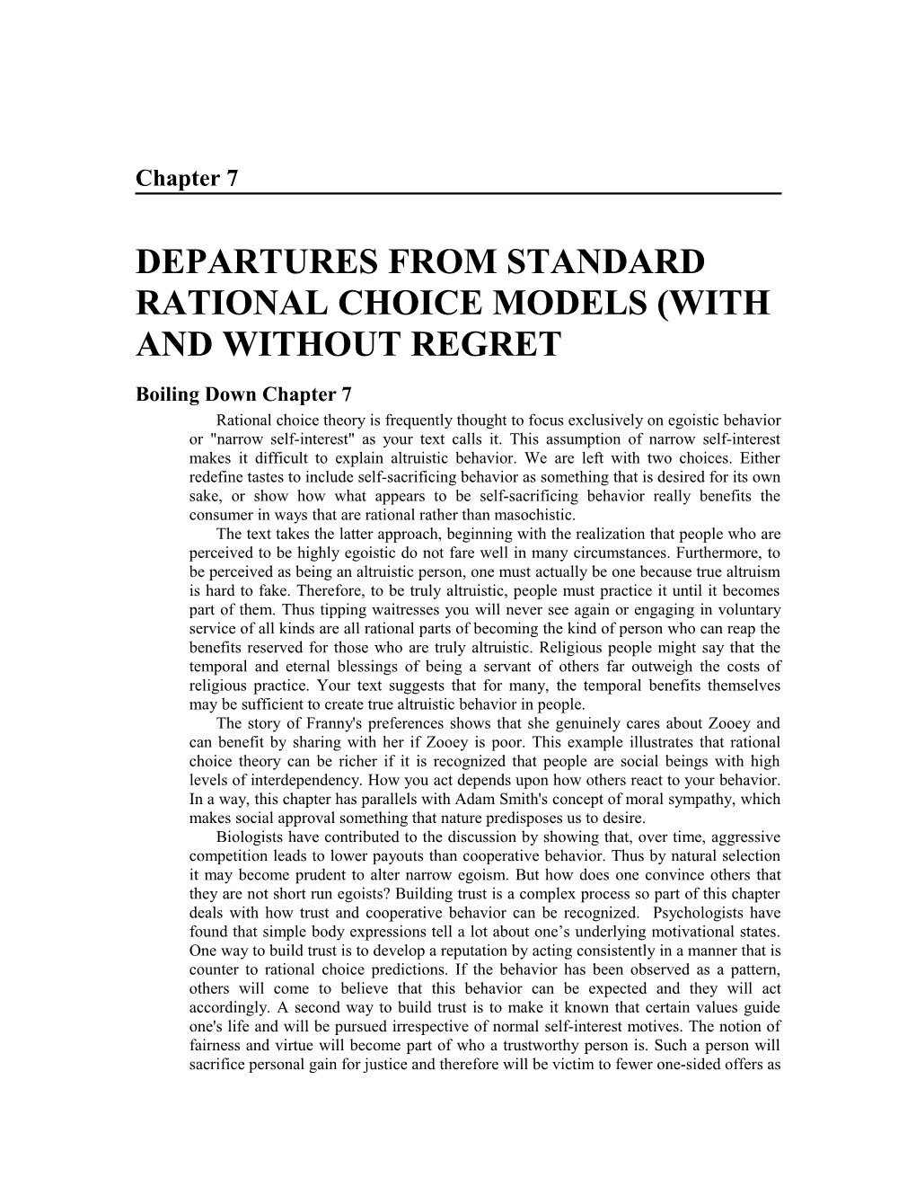 Departures from Standard Rational Choice Models (With and Without Regret