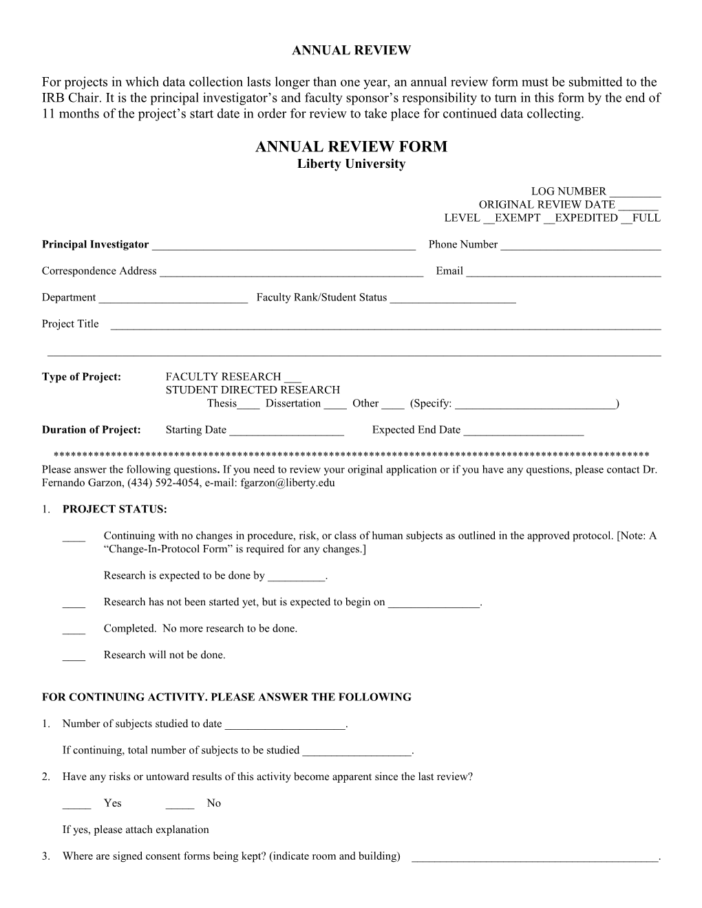 Annual Review and End-Of-Project Form