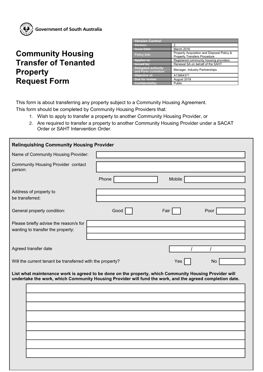 Transfer of Tenanted Property Form