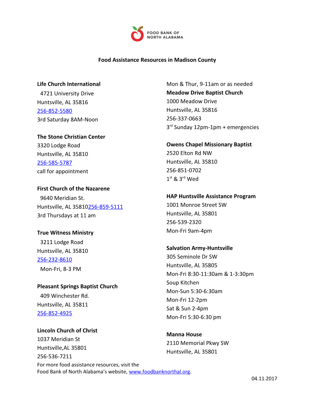 Food Assistance Resources in Madison County