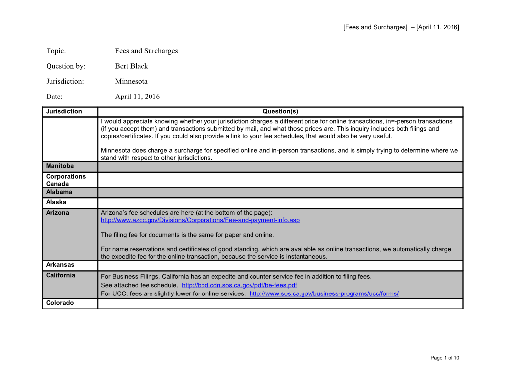 Topic: Fees and Surcharges