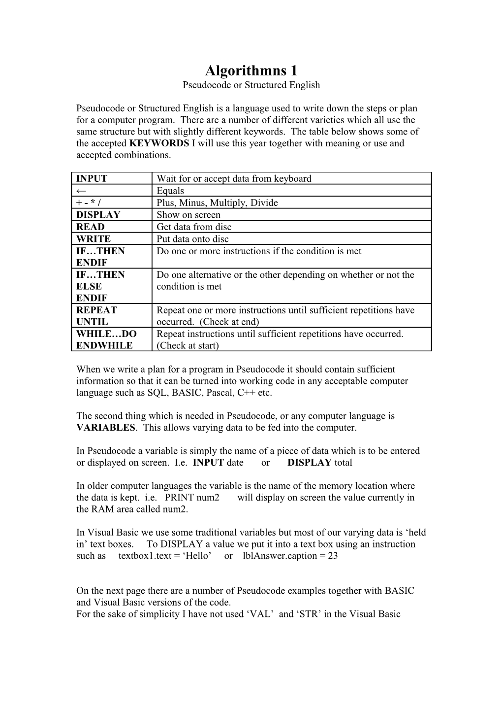 Pseudocode Or Structured English