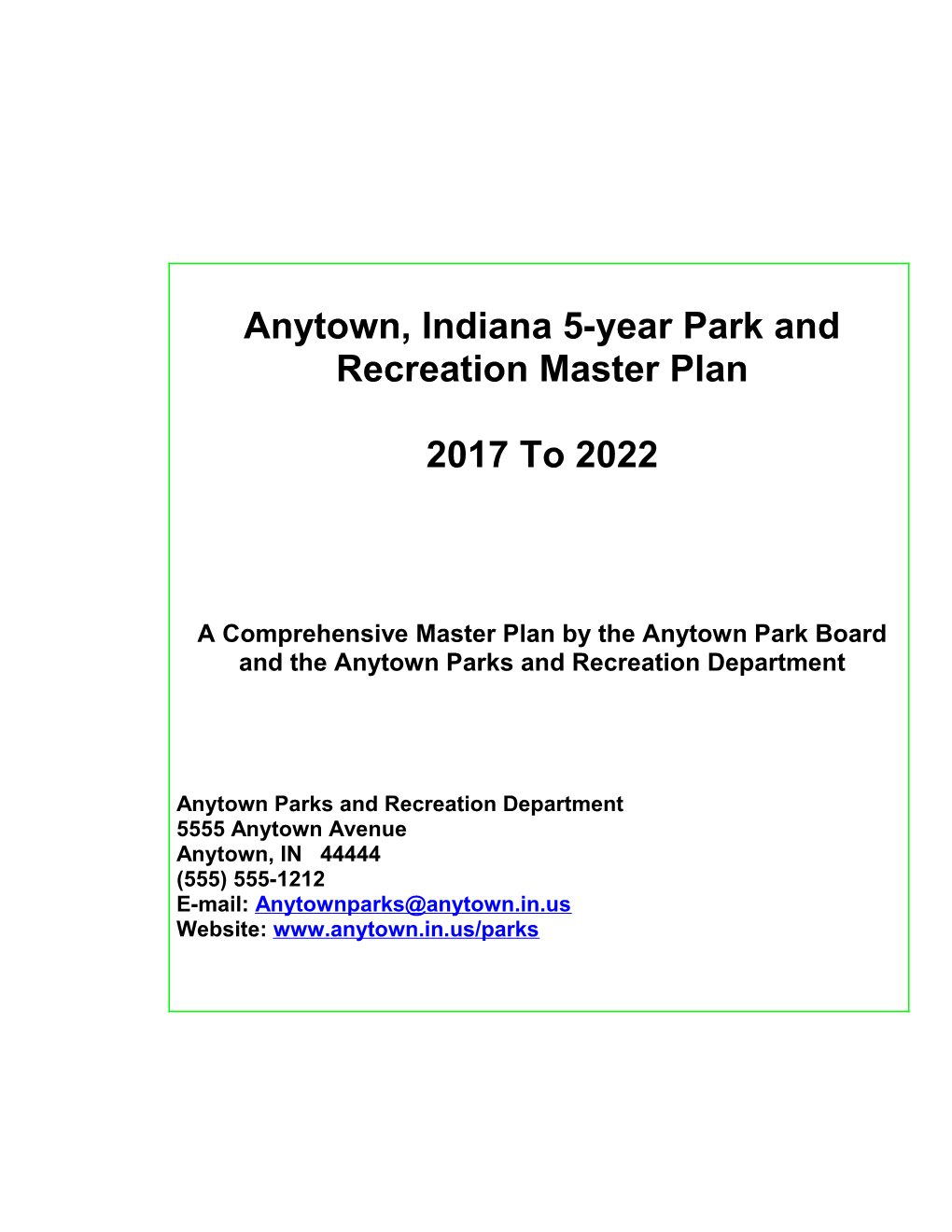 Anytown Indiana 5-Year Park and Recreation Master Plan