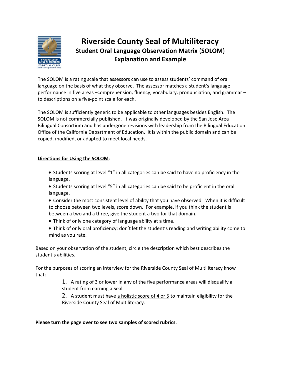 Student Oral Language Observation Matrix (SOLOM)