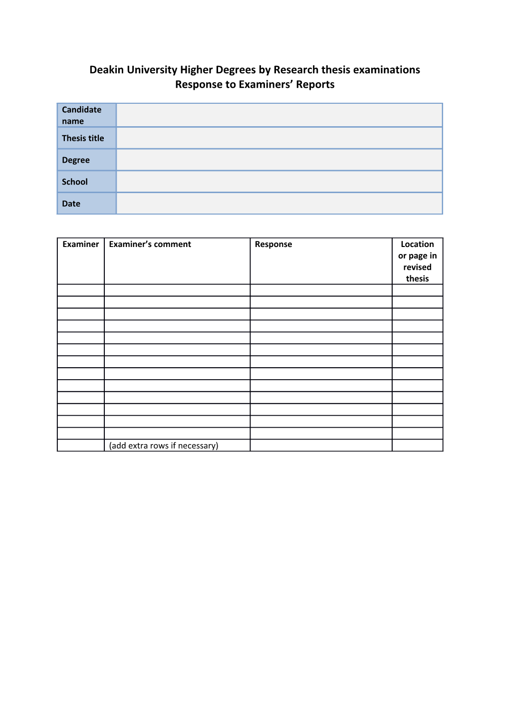 Deakin University Higher Degrees by Research Thesis Examinations