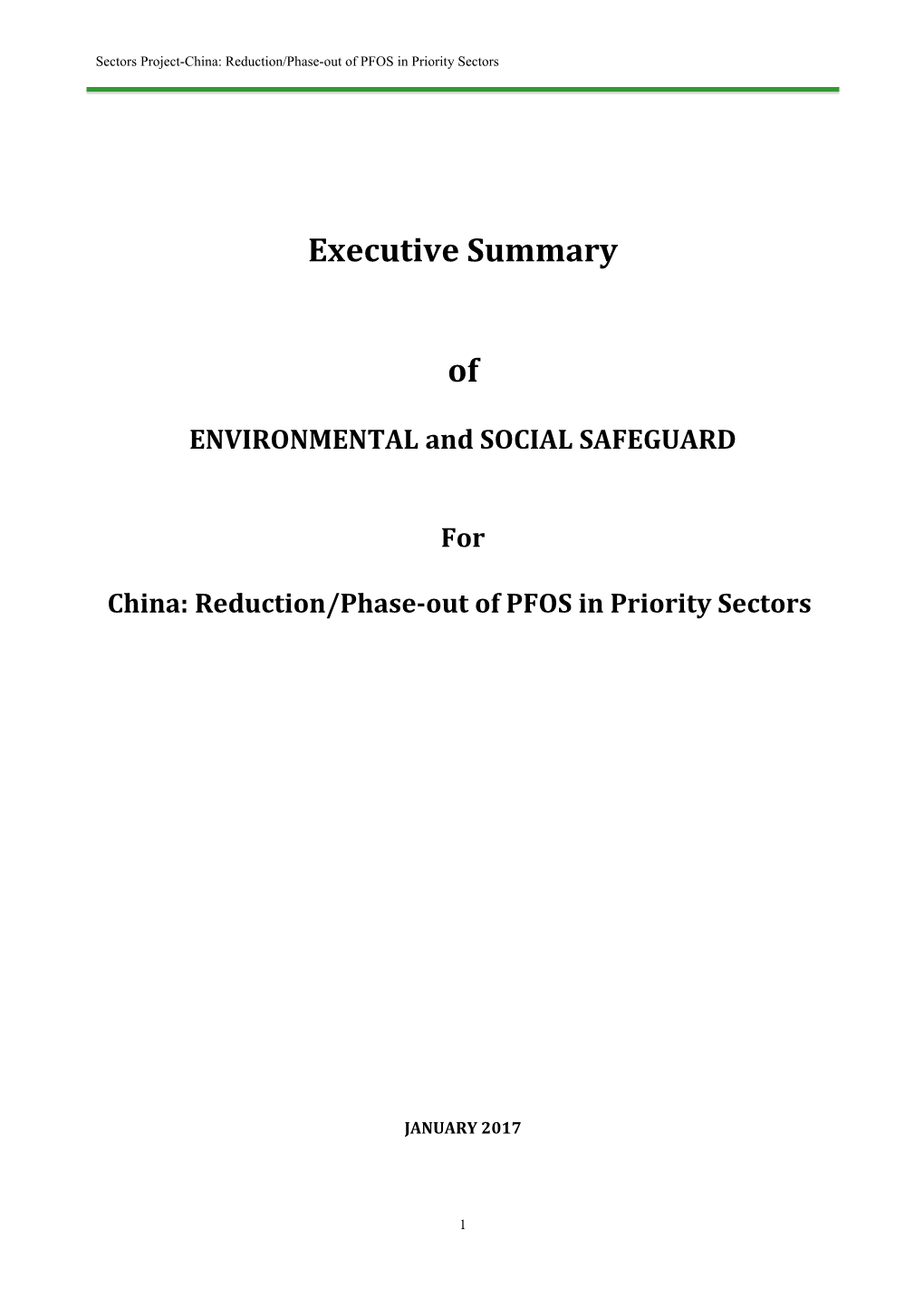 China - Reduction and Phase-Out of PFOS in Priority Sectors - Environmental and Social