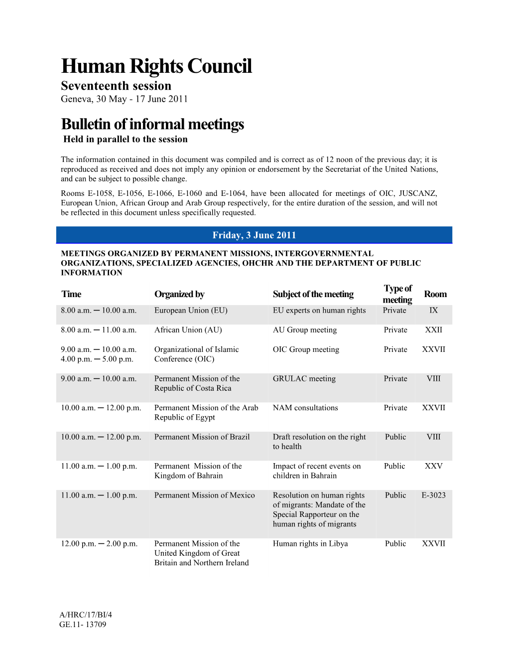 Bulletin of Informal Meetings