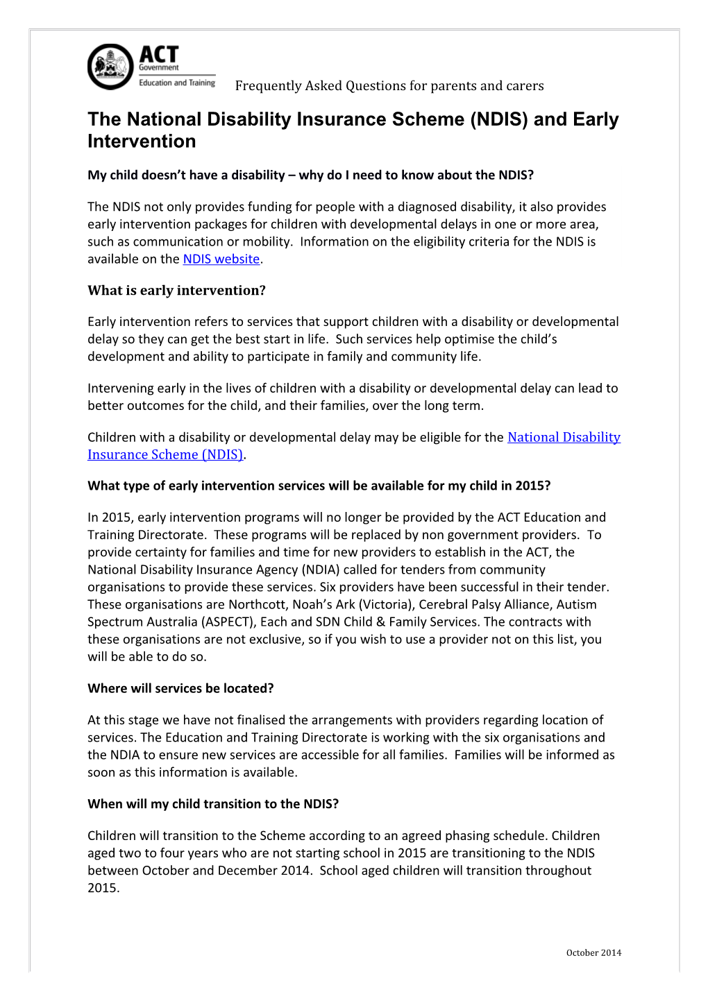 The National Disability Insurance Scheme (NDIS) and Early Intervention