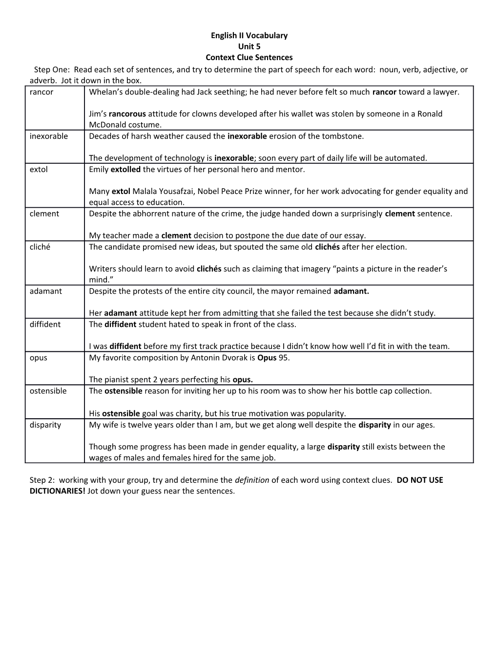 English II Vocabulary