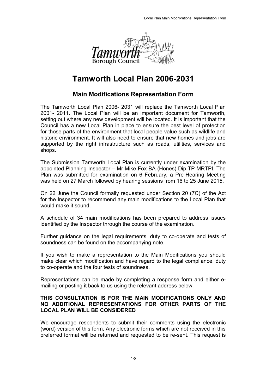 Local Plan Main Modificationsrepresentation Form