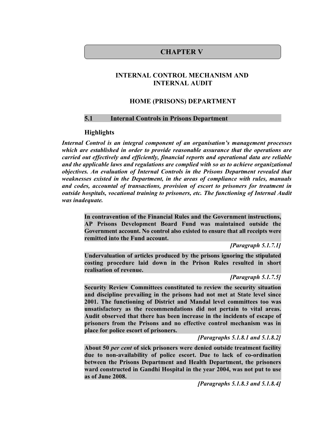 Chapter V Internal Control Mechanism and Internal Audit