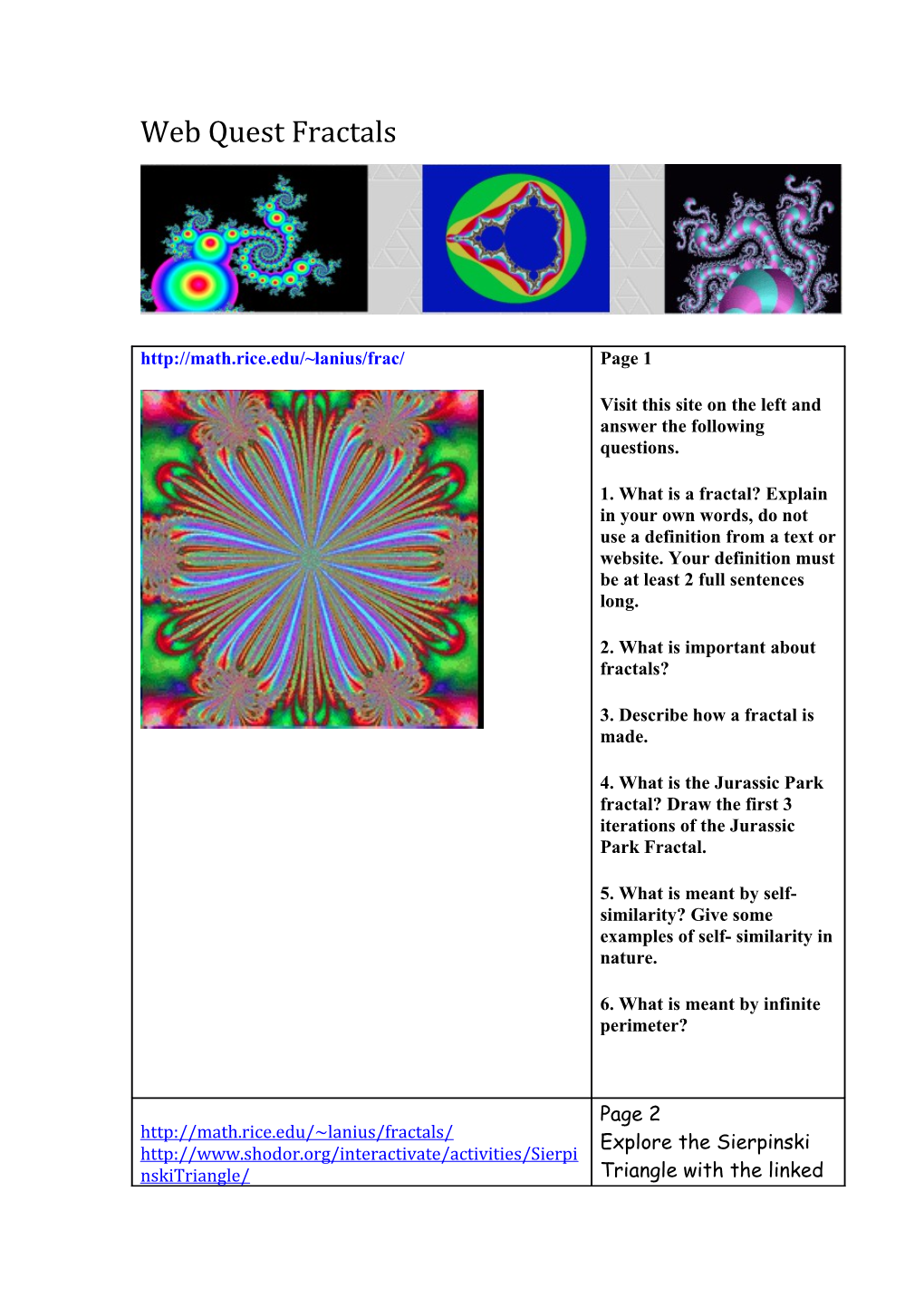 Web Quest Fractals