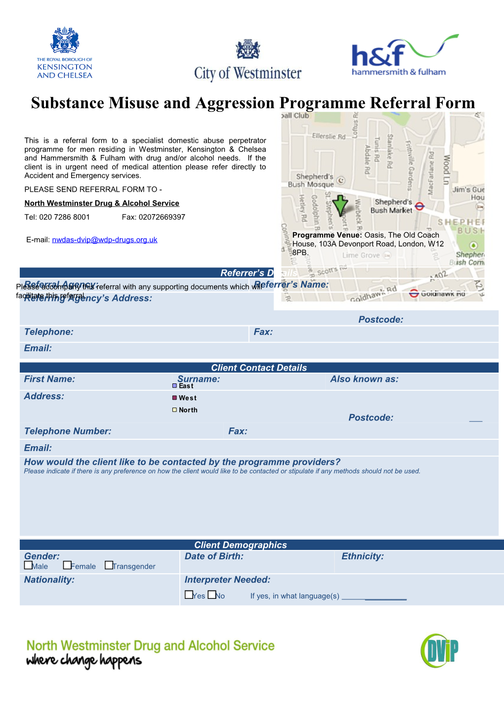 London Borough of Westminster Drugs and Alcohol Screening and Referral Form