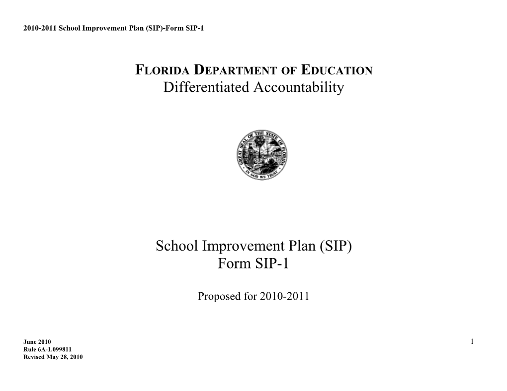 2010-2011 School Improvement Plan (SIP)-Form SIP-1