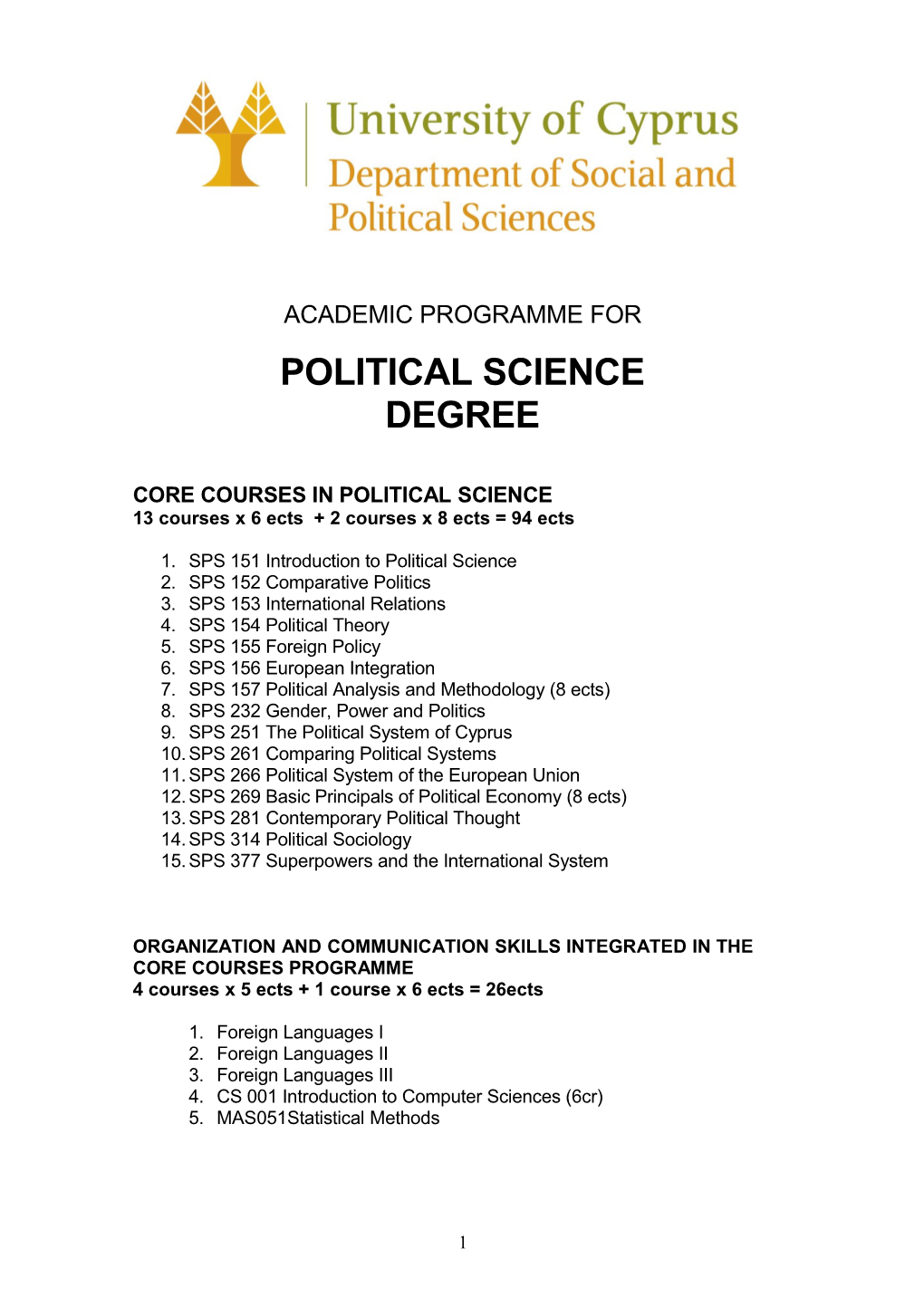 Core Courses in Political Science