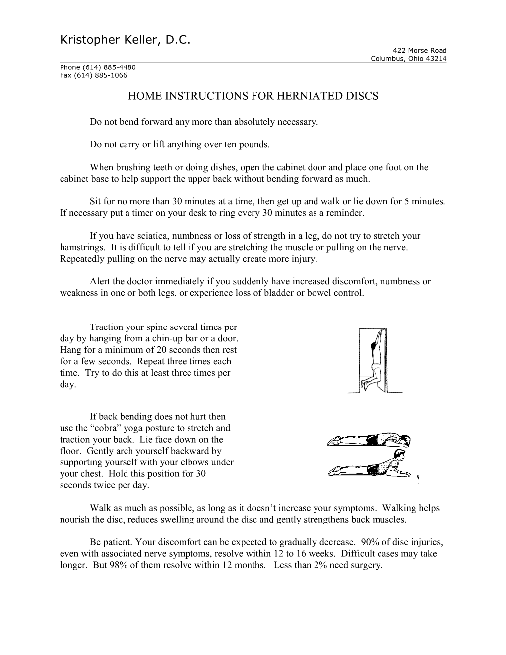 Home Instructions for Herniated Discs