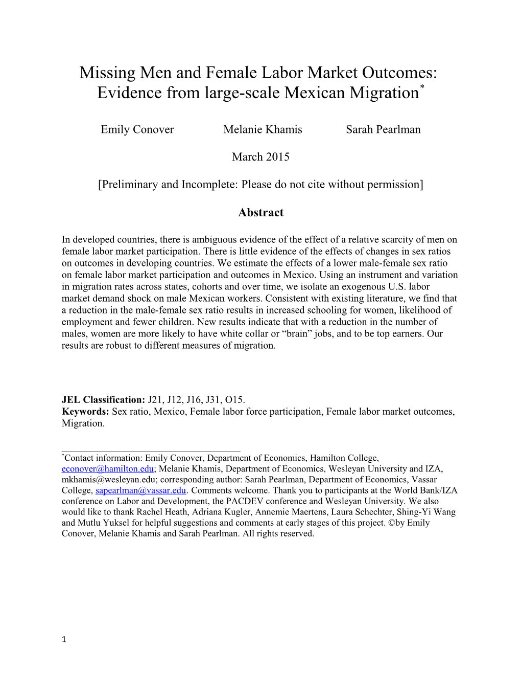 Missing Men and Female Labor Market Outcomes