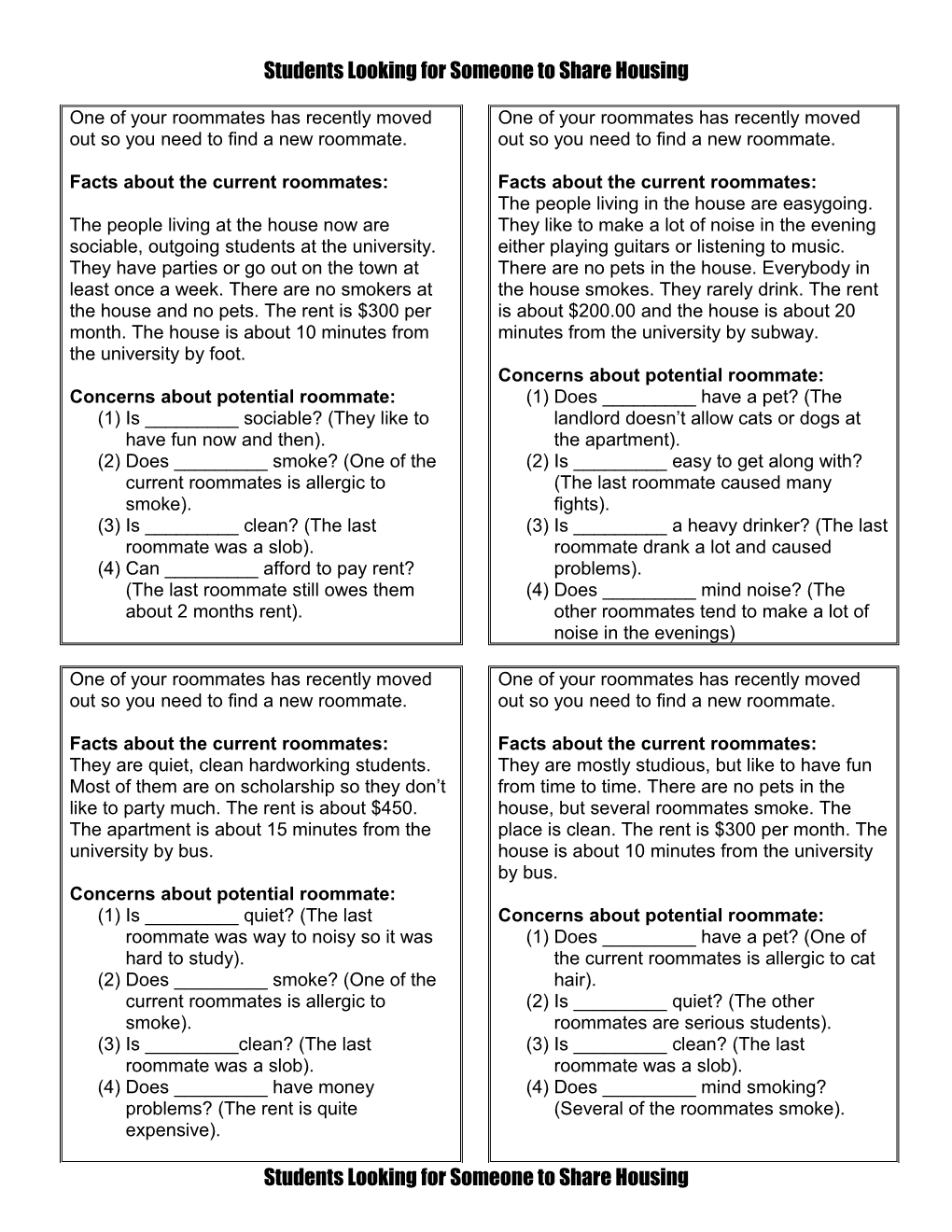 Students Looking for Someone to Share Housing