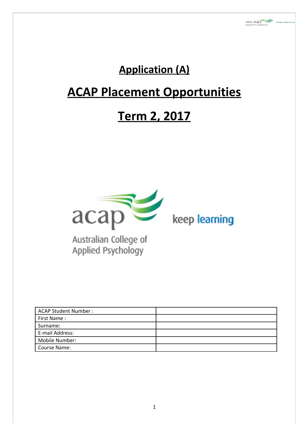 ACAP Placement Opportunities Term 2, 2017