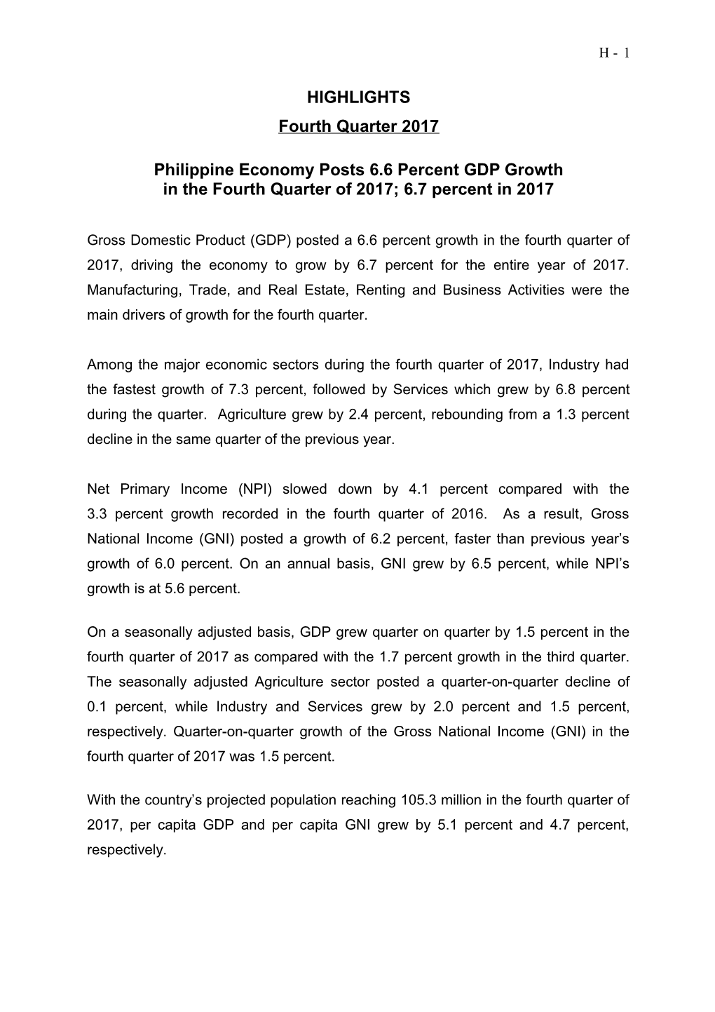 Philippine Economy Posts 6.6 Percent GDP Growth