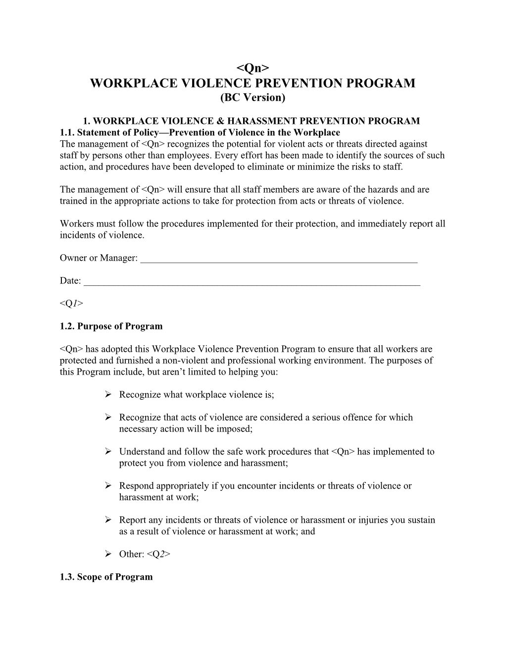 Workplace Violence Prevention Program