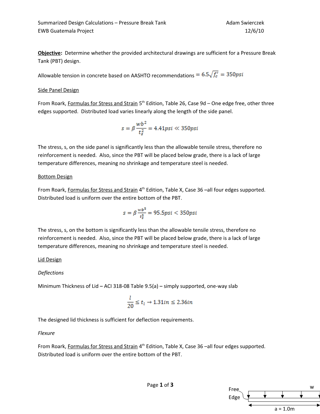 Summarized Design Calculations Pressure Break Tank Adam Swierczek