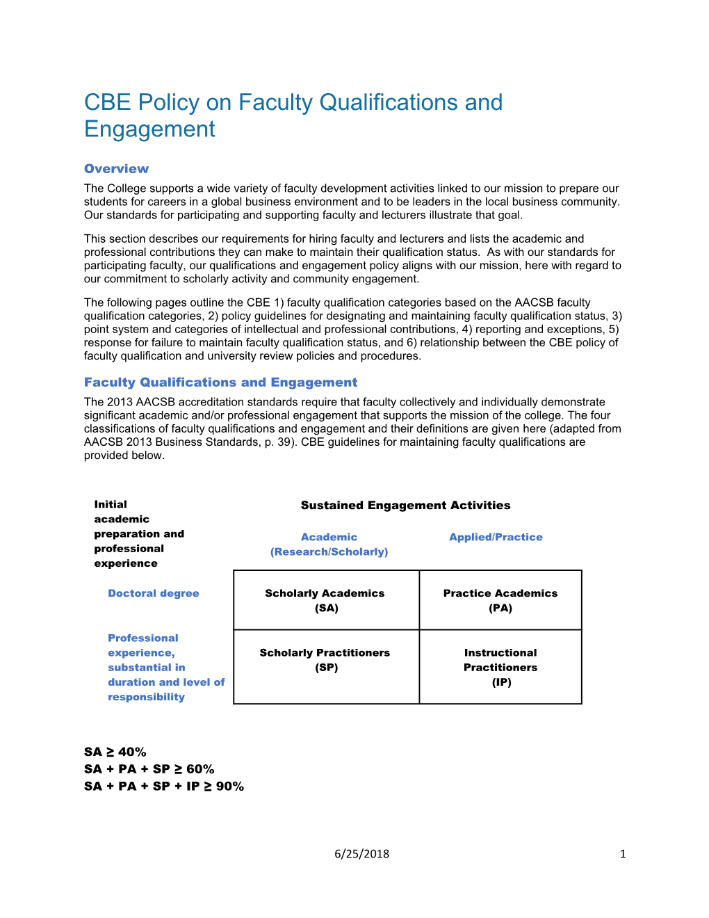 CBE Policy on Faculty Qualifications and Engagement