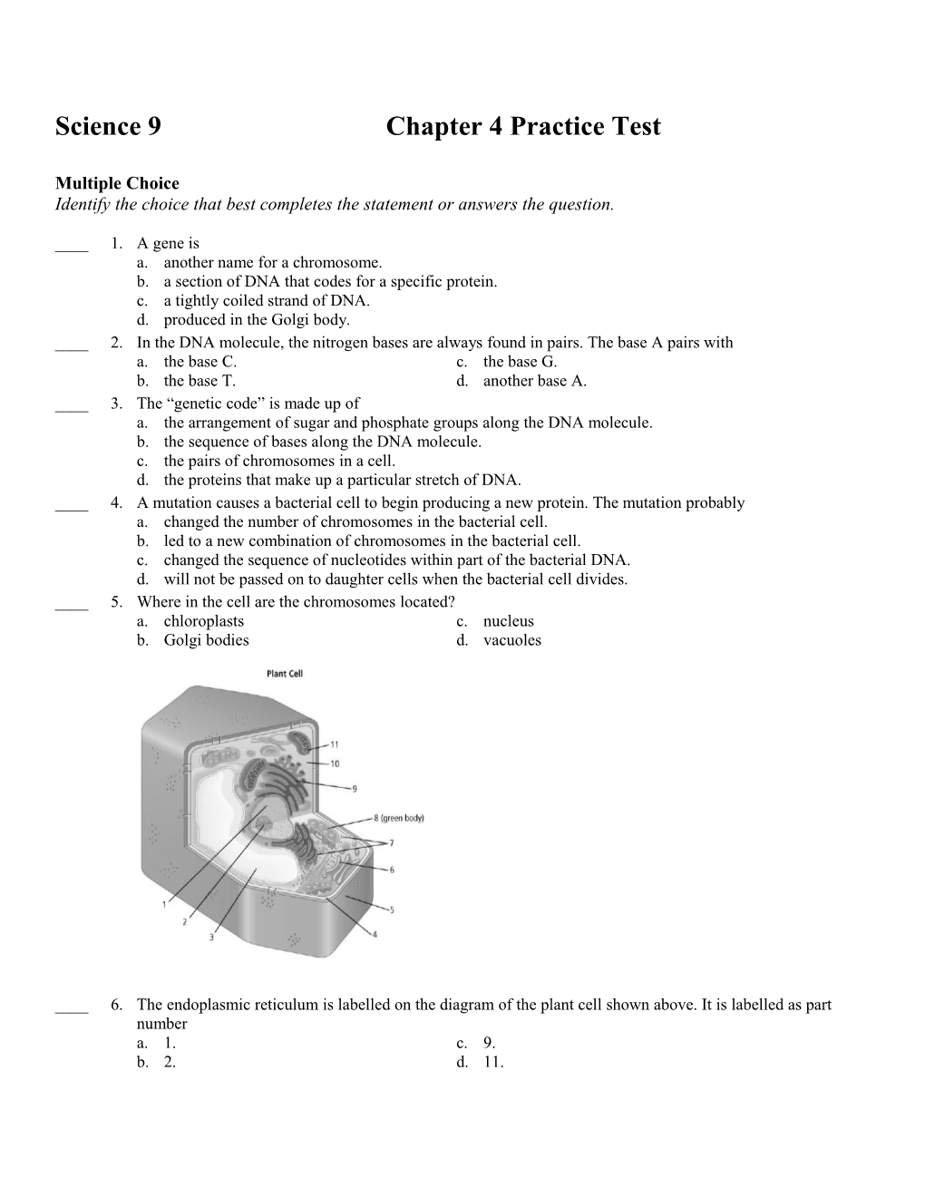 Science 9 Chapter 4 Practice Test