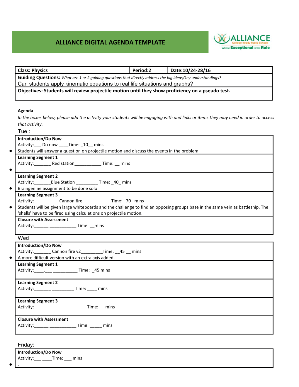 Alliance Digital Agenda Template