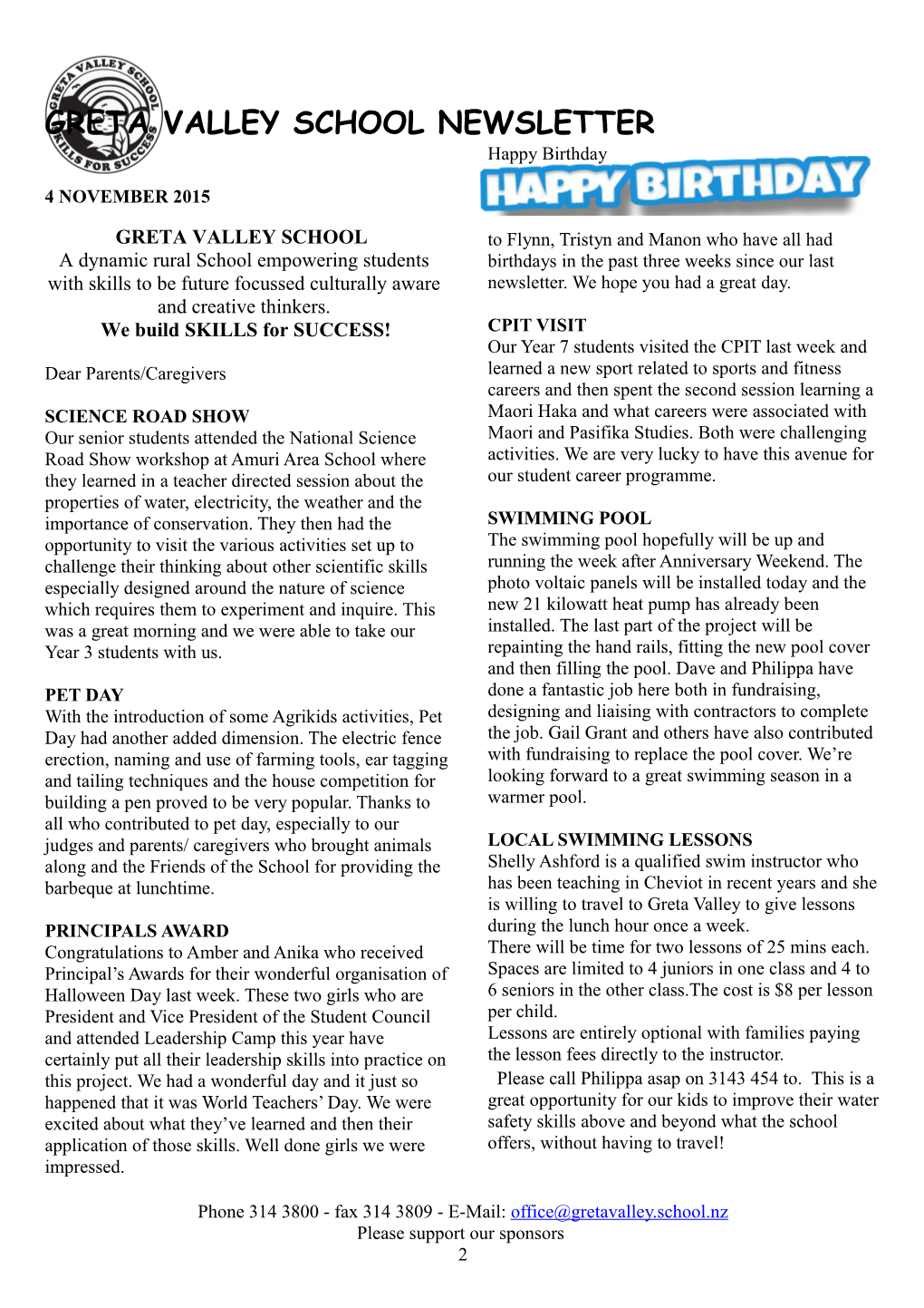 Greta Valley School Newsletter