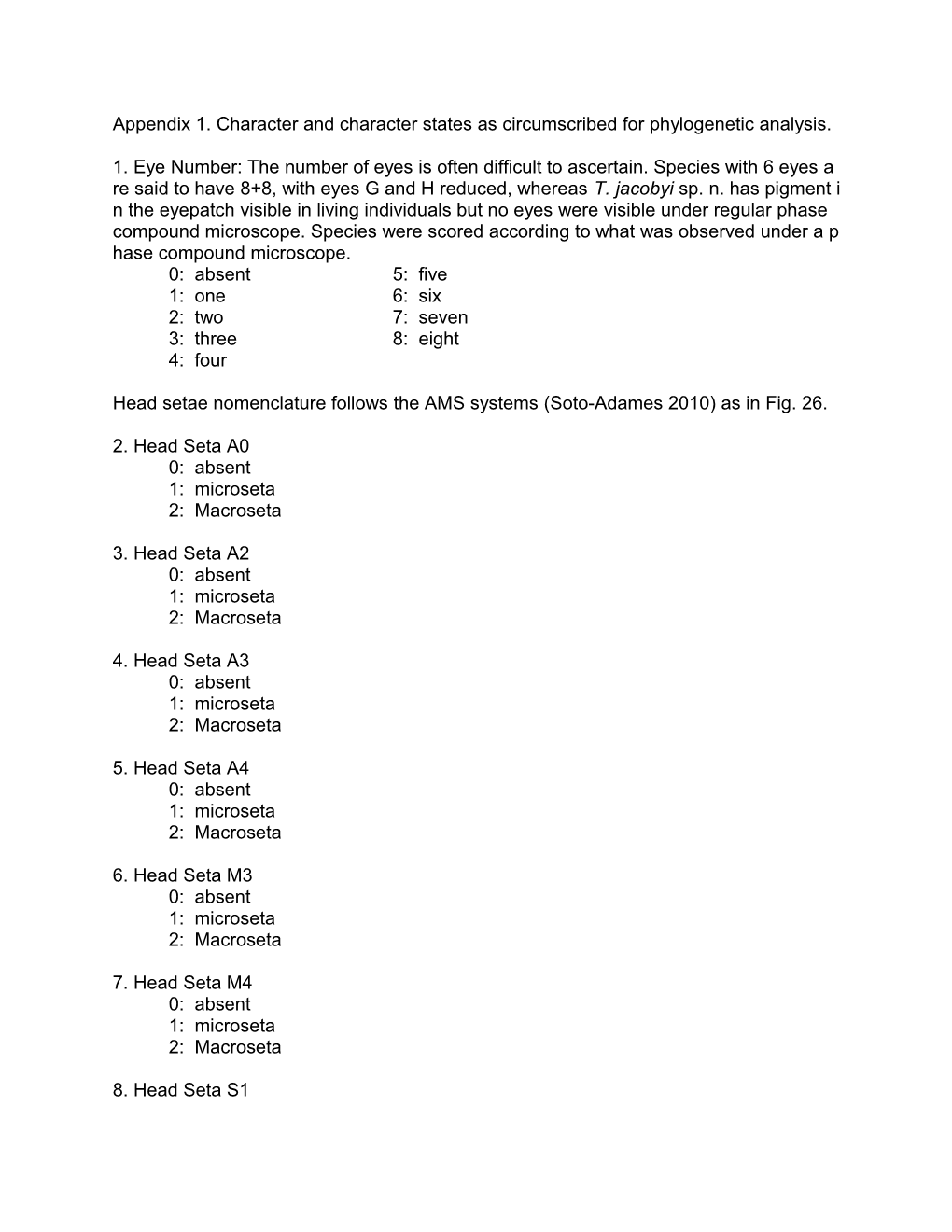 Appendix 1. Character and Character States As Circumscribed for Phylogenetic Analysis