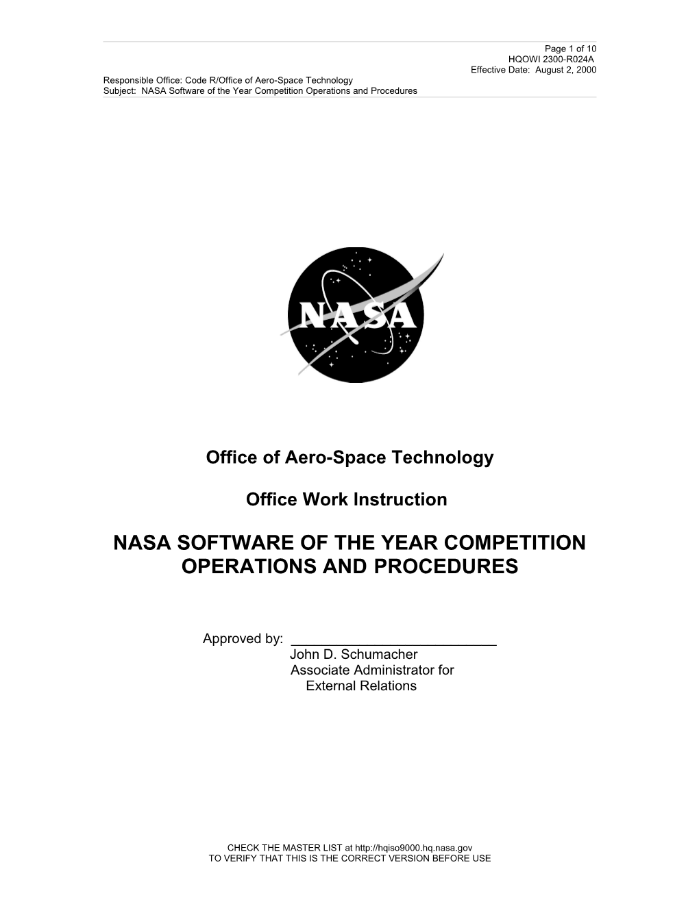 Responsible Office: Code R/Office of Aero-Space Technology