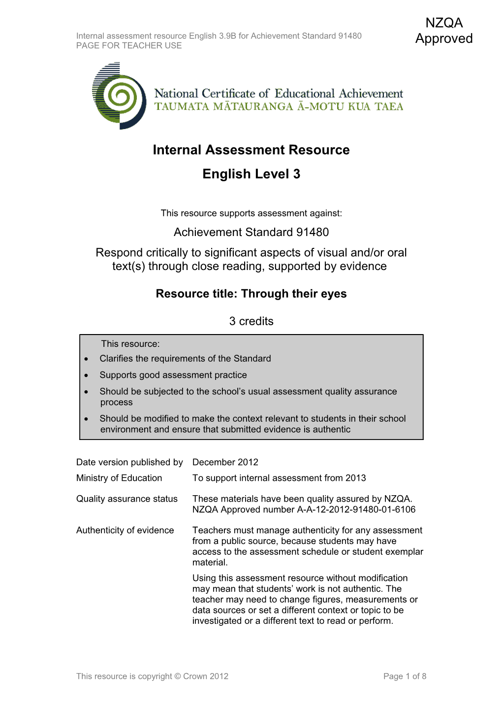 Level 3 English Internal Assessment Resource s1