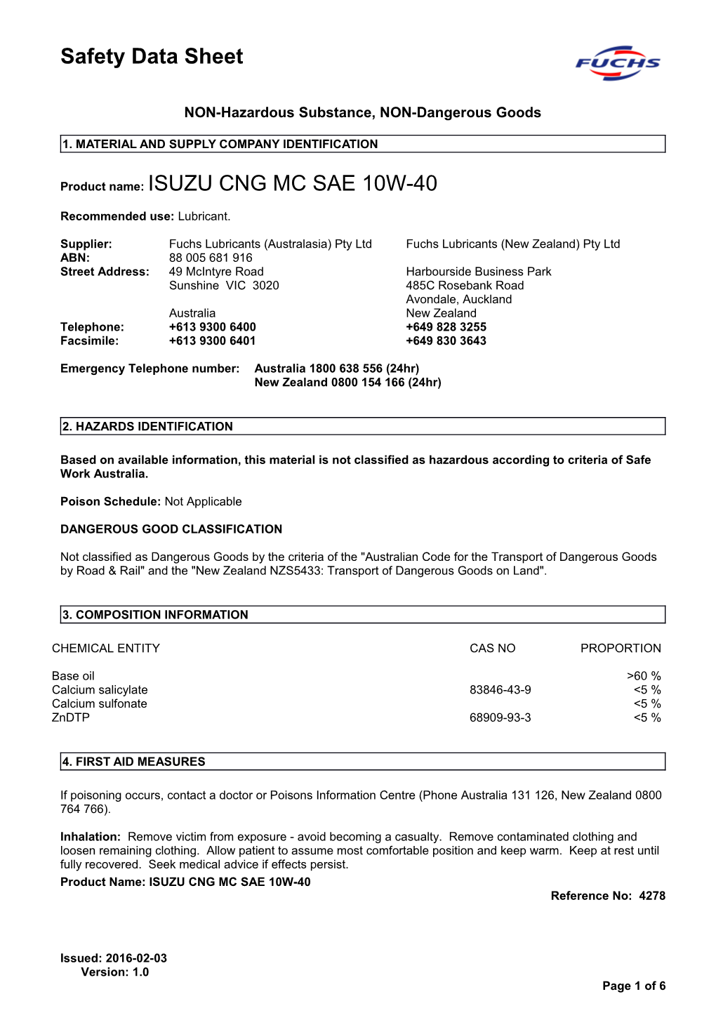 NON-Hazardous Substance, NON-Dangerous Goods s1