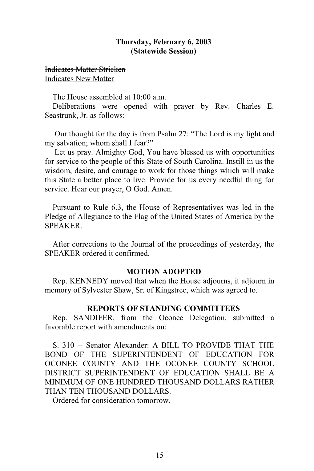 House Journal for Feb. 6, 2003 - South Carolina Legislature Online