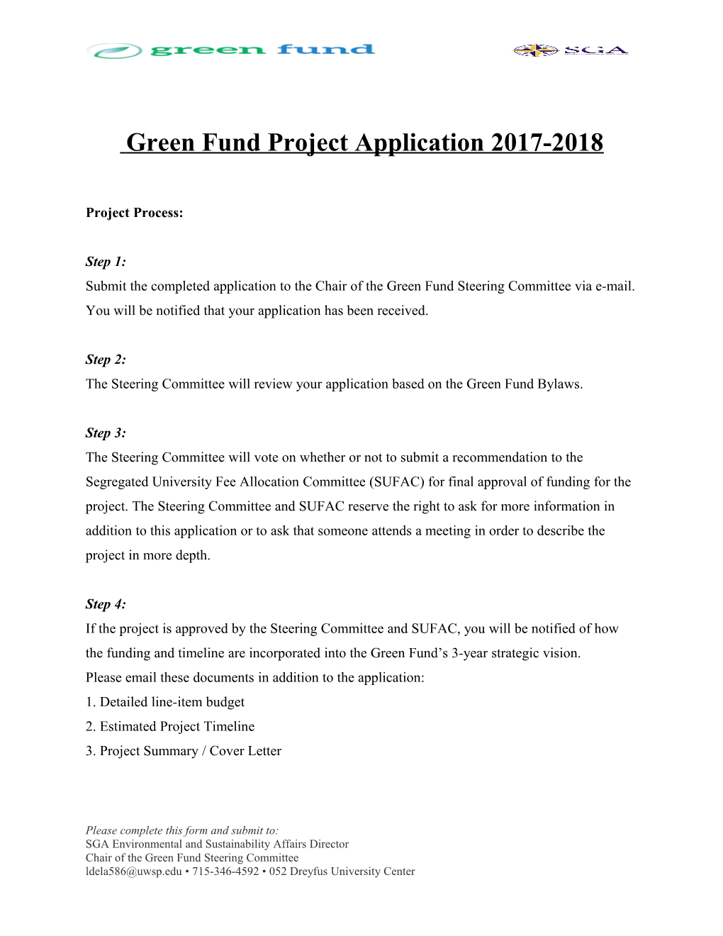 Green Fund Project Application 2017-2018