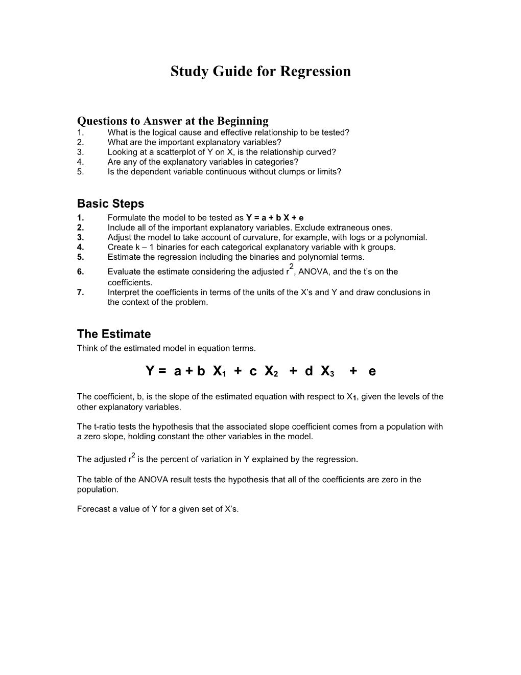 Study Guide for Regression