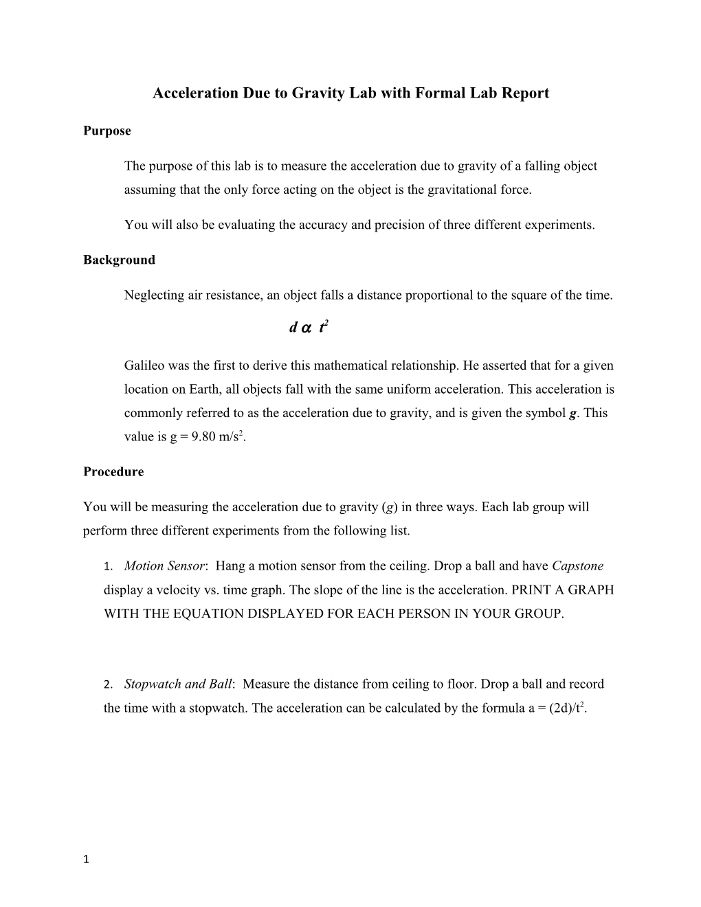 Acceleration Due to Gravity Labwith Formal Lab Report