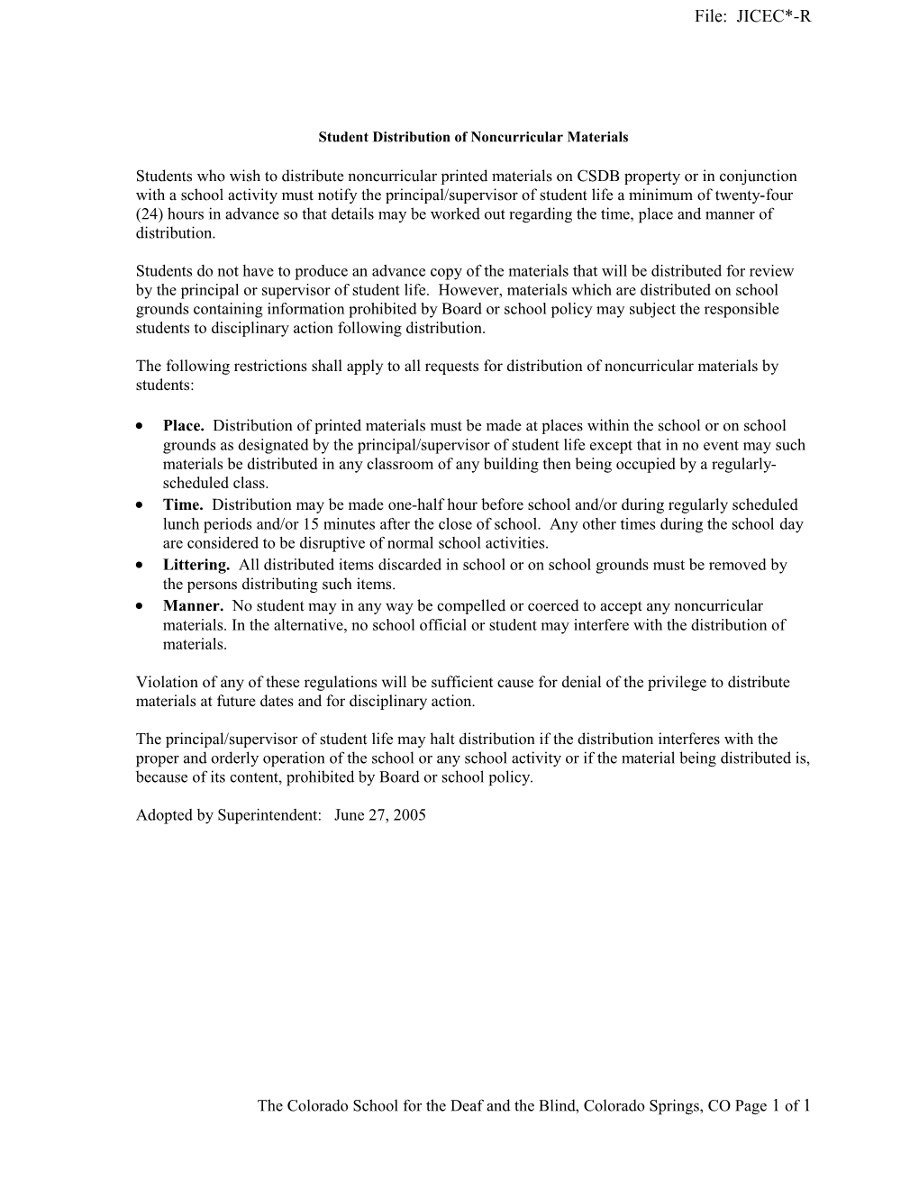 Student Distribution of Noncurricular Materials