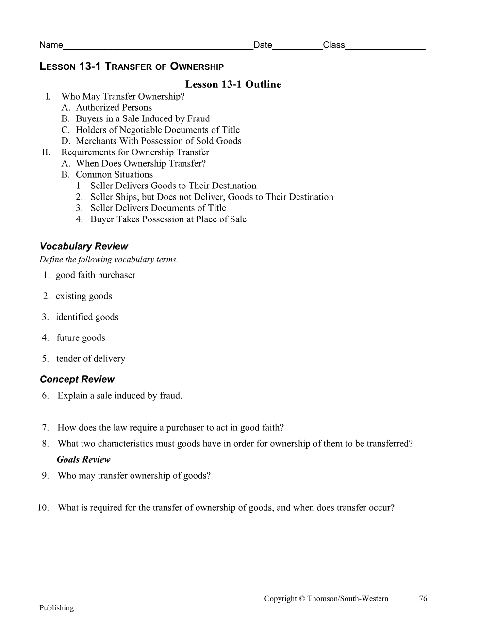 Lesson 13-1 Transfer of Ownership