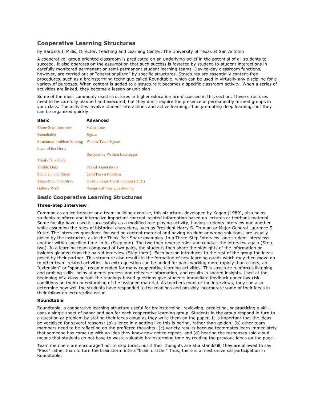 Cooperative Learning Structures